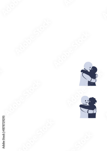 Soft Robotics and Human Connection Silhouette, Puffy Robot Hugging Person, Future Healthcare and Empathy Technology Vector Design