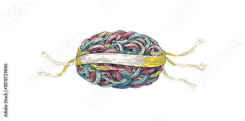 다양한 색상의 고무줄로 묶인 공 모양의 물체, 수작업 일러스트, 투명한 배경