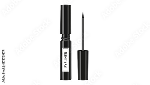 Black liquid eyeliner bottle and applicator white background