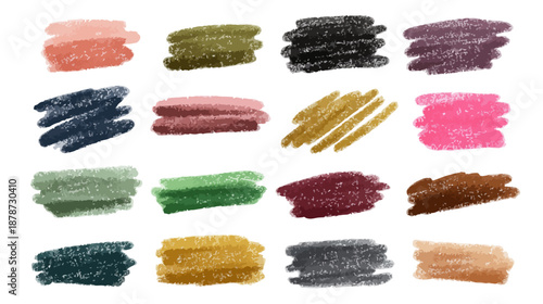 다양한 색상의 텍스처 브러시 스트로크 모음, 그래픽 디자인 요소로 활용 가능