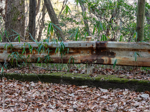 錆びて劣化した山道のガードレール
