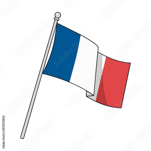 France National Flag Waving on Flagpole Isolated Background
