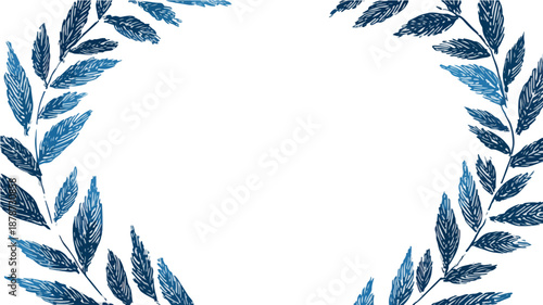 푸른 잎사귀가 테두리를 이루는 흰색 배경의 장식적인 프레임