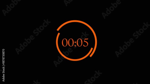 Orange Circular Countdown Timer 10 Seconds Digital Clock Animation on Black Background.