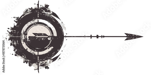 목표물을 향해 나아가는 화살표와 낡은 원형 디자인의 추상적인 그래픽
