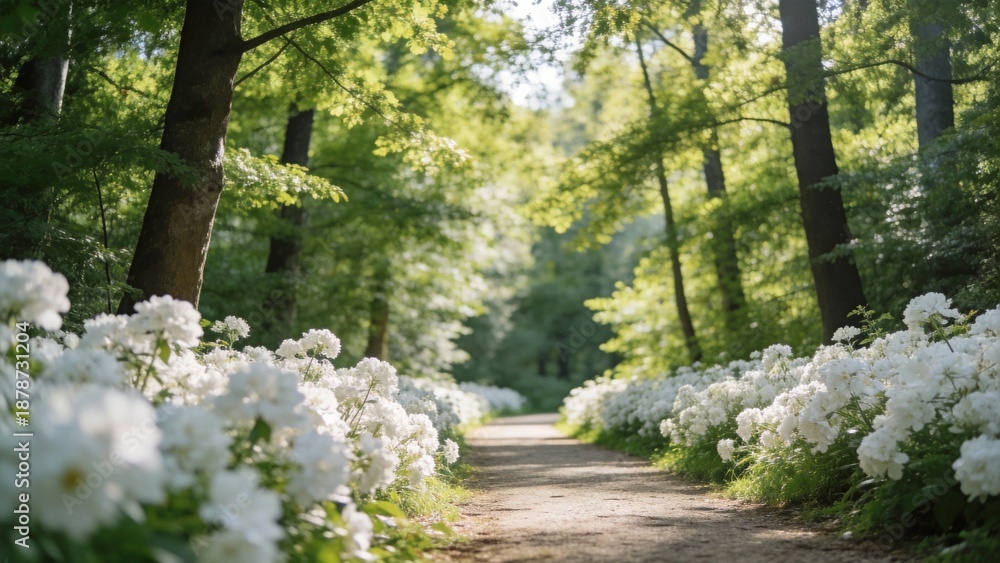 Obraz premium Forest path with white flowers