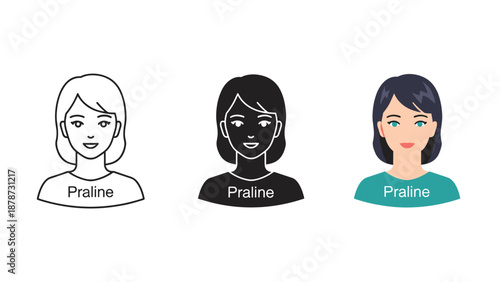 Three praline flavor icons in different styles and colors on white