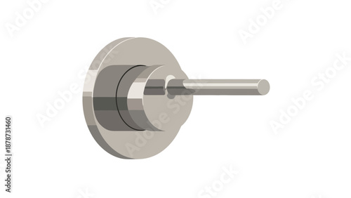 Chrome faucet handle with cylindrical lever on white background