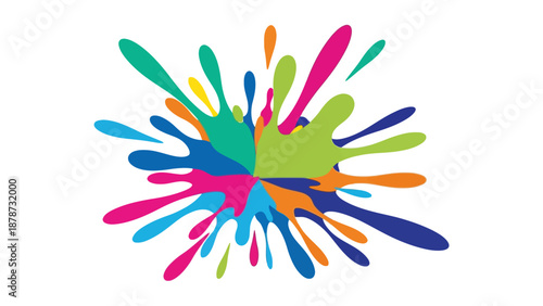 Colorful paint splatters exploding from a central point