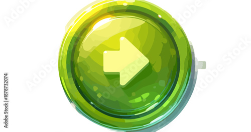 투명한 녹색 버튼에 화살표가 표시되어 앞으로 나아가는 움직임을 나타냅니다.