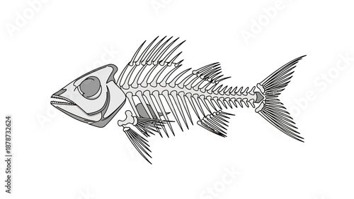 Detailed anatomical illustration of a fish skeleton against a white background