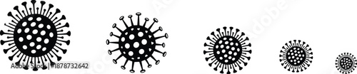 Virus particle silhouette icons set, coronavirus style pathogen symbols, microbiology medical concept illustration, infection science design, black vector collection