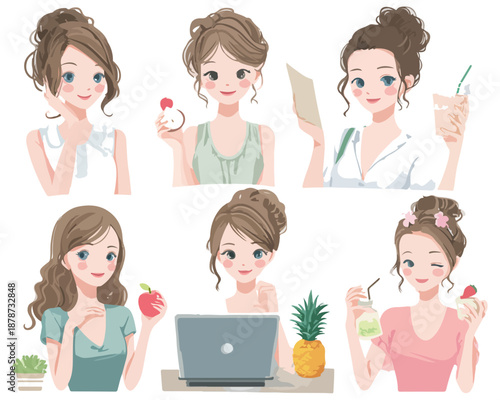 다양한 일상을 즐기는 젊은 여성들의 귀엽고 사랑스러운 일러스트 모음