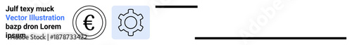Euro currency sign alongside a gear icon representing economic processes or settings. Ideal for finance, automation, currency exchange, system integration, business tools, configuration processes