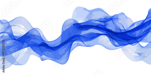 Abstrakcyjny, falujący, niebieski motyw graficzny z efektem przezroczystości na białym tle.