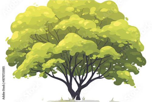 밝고 생기 넘치는 연두색 잎사귀가 풍성한 나무의 일러스트, 투명한 배경에 자연의 아름다움을 표현합니다.