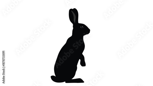 Rabbit Standing on Hind Legs Silhouette Isolated on White Background