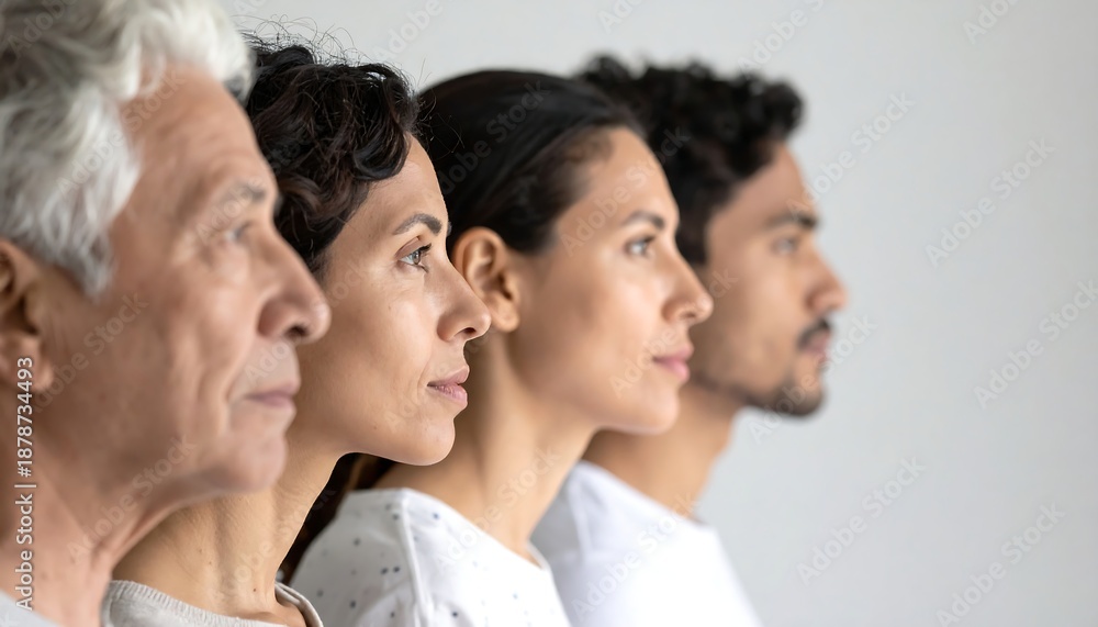 Fototapeta premium 異なる世代の男女が同じ方向を見る横顔構図