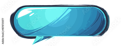 Błyszczący, niebieski, podłużny dymek dialogowy z błyszczącym efektem i przezroczystym tłem do gier.