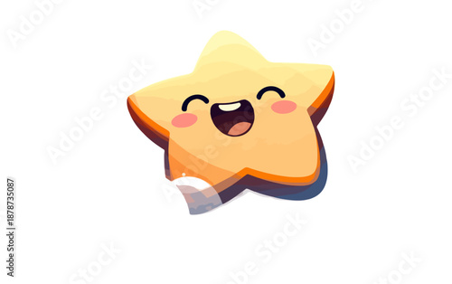 Wesoła, uśmiechnięta gwiazdka w kreskówkowym stylu z efektem przezroczystości na białym tle.