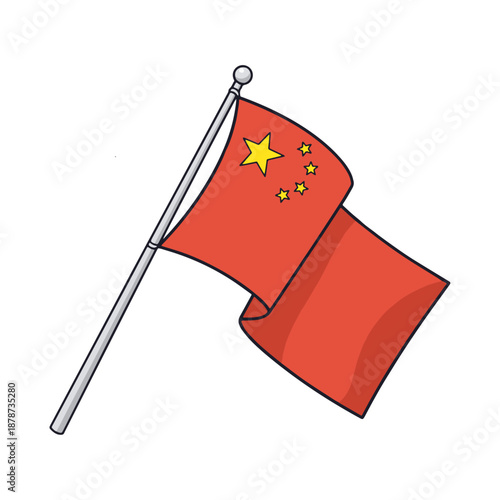 China National Flag Waving on Flagpole Isolated Background