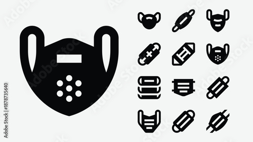 Surgical face masks and medical protection icons set