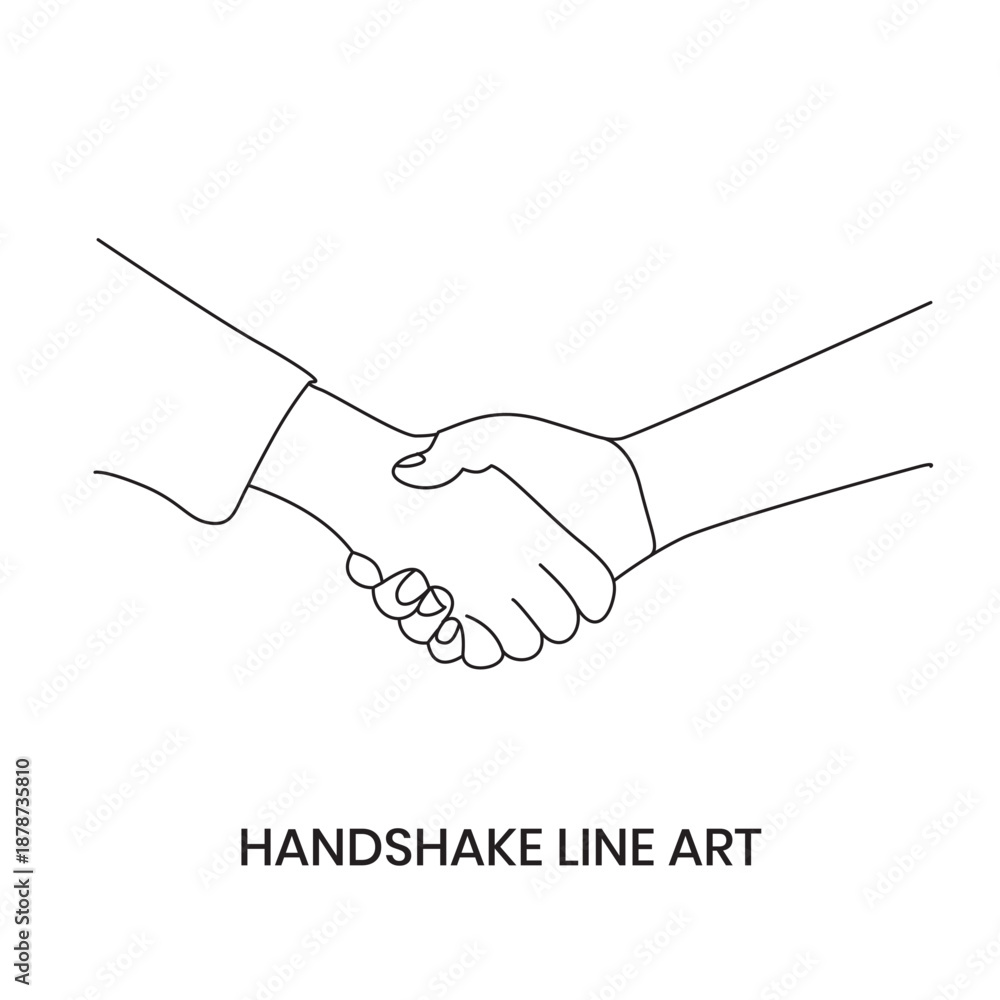 Fototapeta premium Minimal Handshake Line Art Illustration – Business Agreement, Partnership & Trust Concept