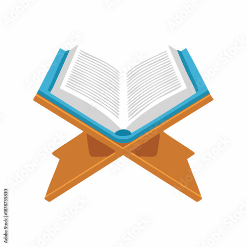 Open Quran Holy Book on Wooden Rehal Stand Illustration