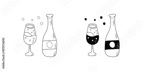 Wine Glass doodle set icon with white background vector stock illustration