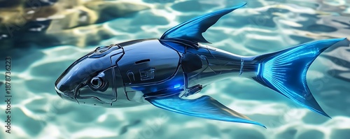 A hyper-realistic futuristic ecosystem where robotic insects with metallic wings pollinate glowing cybernetic flowers, robotic birds with chrome feathers soar through neon skies, robotic land animals 