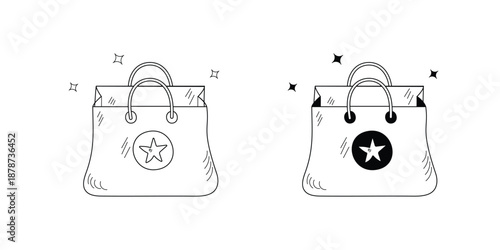 Shopping Bag doodle set icon with white background vector stock illustration