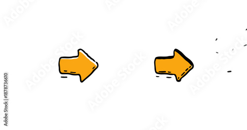 Due frecce arancioni disegnate a mano, stile cartone animato, su sfondo trasparente che indicano la direzione destra.