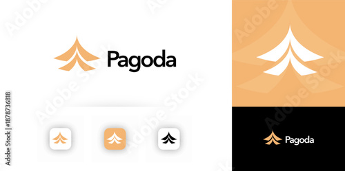 Pagoda Logo Japanese Temple Chinese Roof. China Gate Japan Building Home. Asian Oriental Heritage Korea City. Asia Kyoto Kiyomizu Tower Silhouette Minimal Logotype Symbol Sign. Vector Illustration