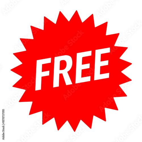 Red free offer starburst icon, promotional giveaway badge for marketing and advertising design