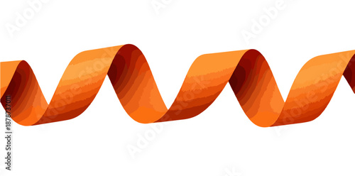 Nastro arancione ondulato tridimensionale isolato su sfondo bianco, concetto astratto di movimento.