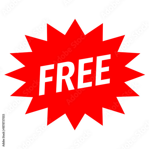 Red free promotional starburst icon, giveaway offer badge for marketing and advertising use