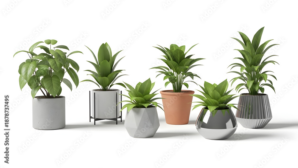 Fototapeta premium Contemporary potted plant set with balanced composition and realism