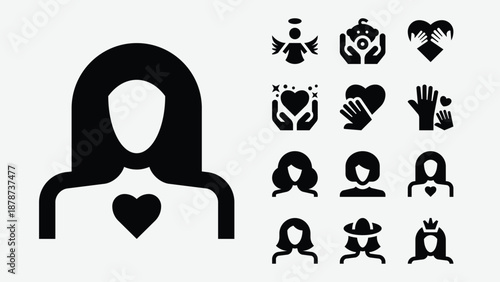 Mother and motherhood character icons set