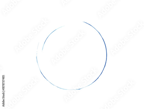 Cerchio astratto con contorno blu sottile e leggermente sfocato su sfondo bianco, elemento grafico trasparente.