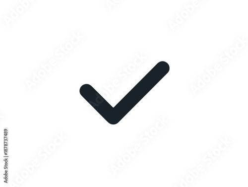 Segno di spunta nero stilizzato, icona di conferma o approvazione su sfondo trasparente.