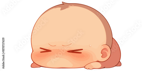 Bambino chibi imbarazzato con guance rosse e occhi chiusi, illustrazione vettoriale trasparente.