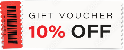 Discount gift voucher with barcode and 10 percent off offer