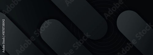 Dark gray gradient abstract background with modern 3D curved geometric design. Dynamic horizontal shape design for banner, brochure, marketing, and website. EPS. 2