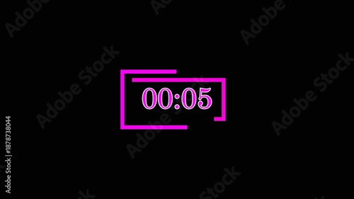5 Second Digital Countdown Timer with pink Neon Frame on Black Background.