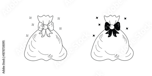 Gift Bag doodle set icon with white background vector stock illustration