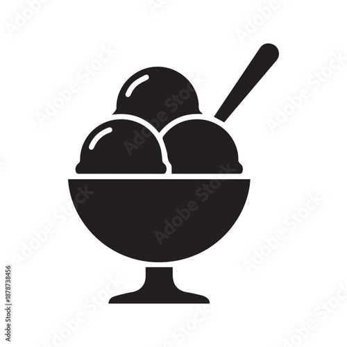 Ice cream sundae cup with spoon icon vector silhouette
