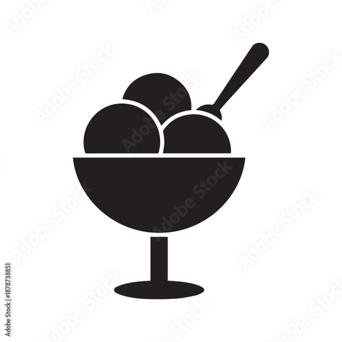 Ice cream sundae cup with spoon icon vector silhouette
