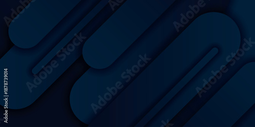 Dark blue abstract background with overlapping 3D curved geometric designs. Dynamic horizontal shape design for covers, banner, brochure, presentation, certificate and website. VOL. 4
