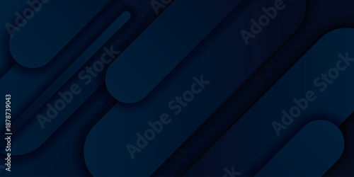 Dark blue abstract background with overlapping 3D curved geometric designs. Dynamic horizontal shape design for covers, banner, brochure, presentation, certificate and website. VOL. 2