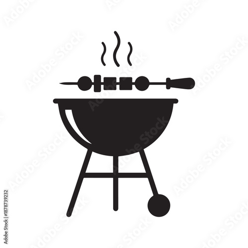 BBQ grill icon with hot shish kebab skewer vector silhouette
